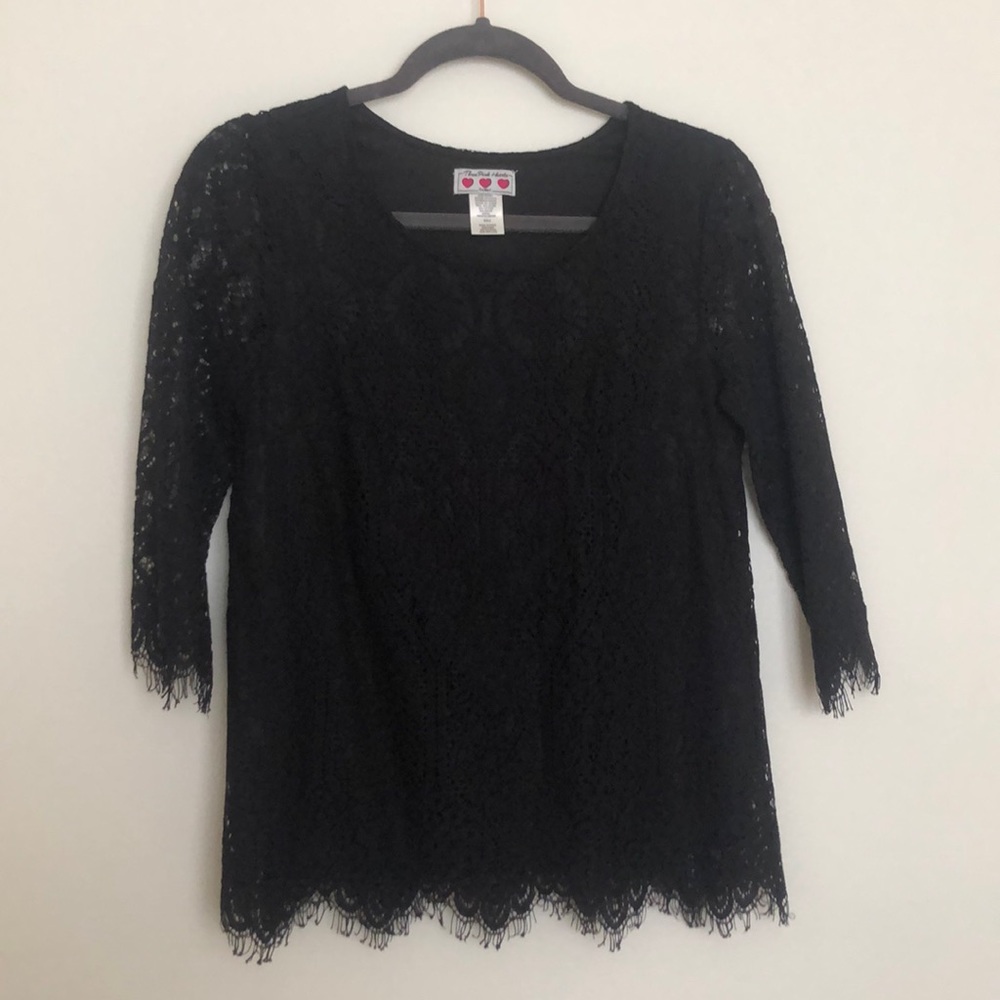 Three Pink Hearts Eyelash Lace Shirt